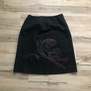 Vintage Harve Benard 100% Wool Black Skirt with Multicolor Embroidery